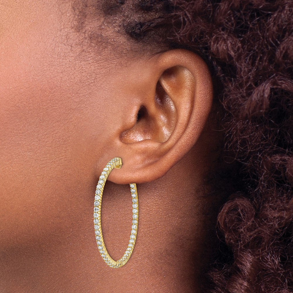 14K Gelbgold Diamant Runde Creolen mit Sicherheitsverschluss