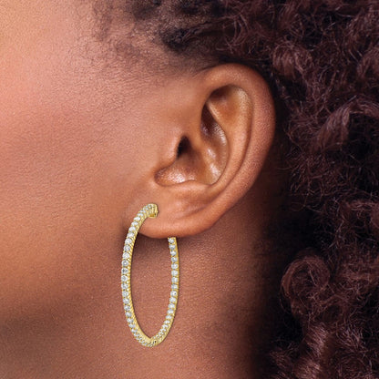 14K Gelbgold Diamant Runde Creolen mit Sicherheitsverschluss
