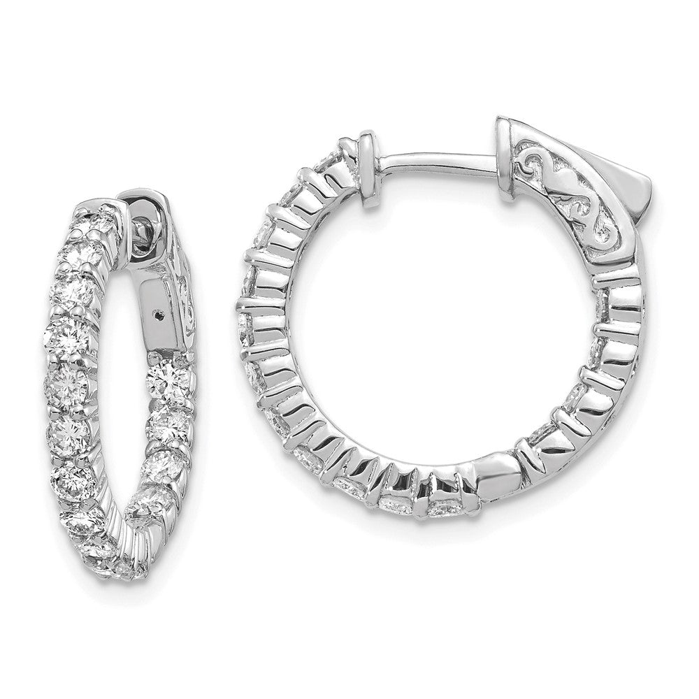 14K Weißgold Diamant Runde Creolen mit Sicherheitsverschluss