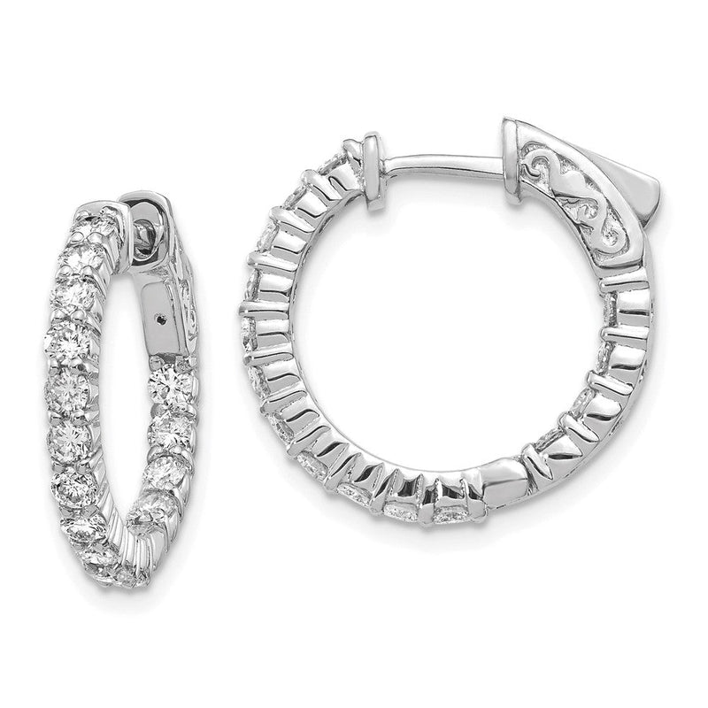 14K Weißgold Diamant Runde Creolen mit Sicherheitsverschluss
