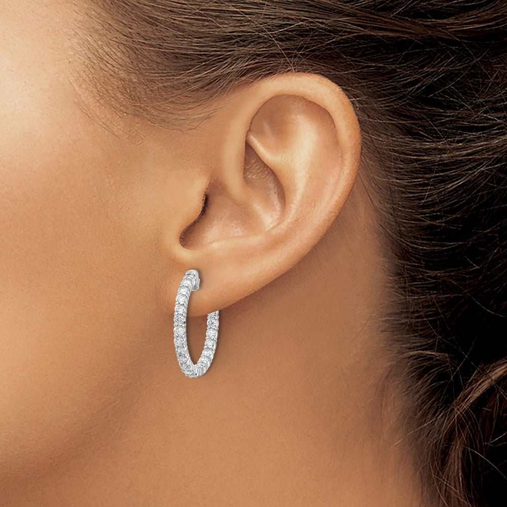 14K Weißgold Diamant Rund-Creolen mit Sicherheitsverschluss