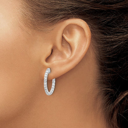 14K Weißgold Diamant Rund-Creolen mit Sicherheitsverschluss