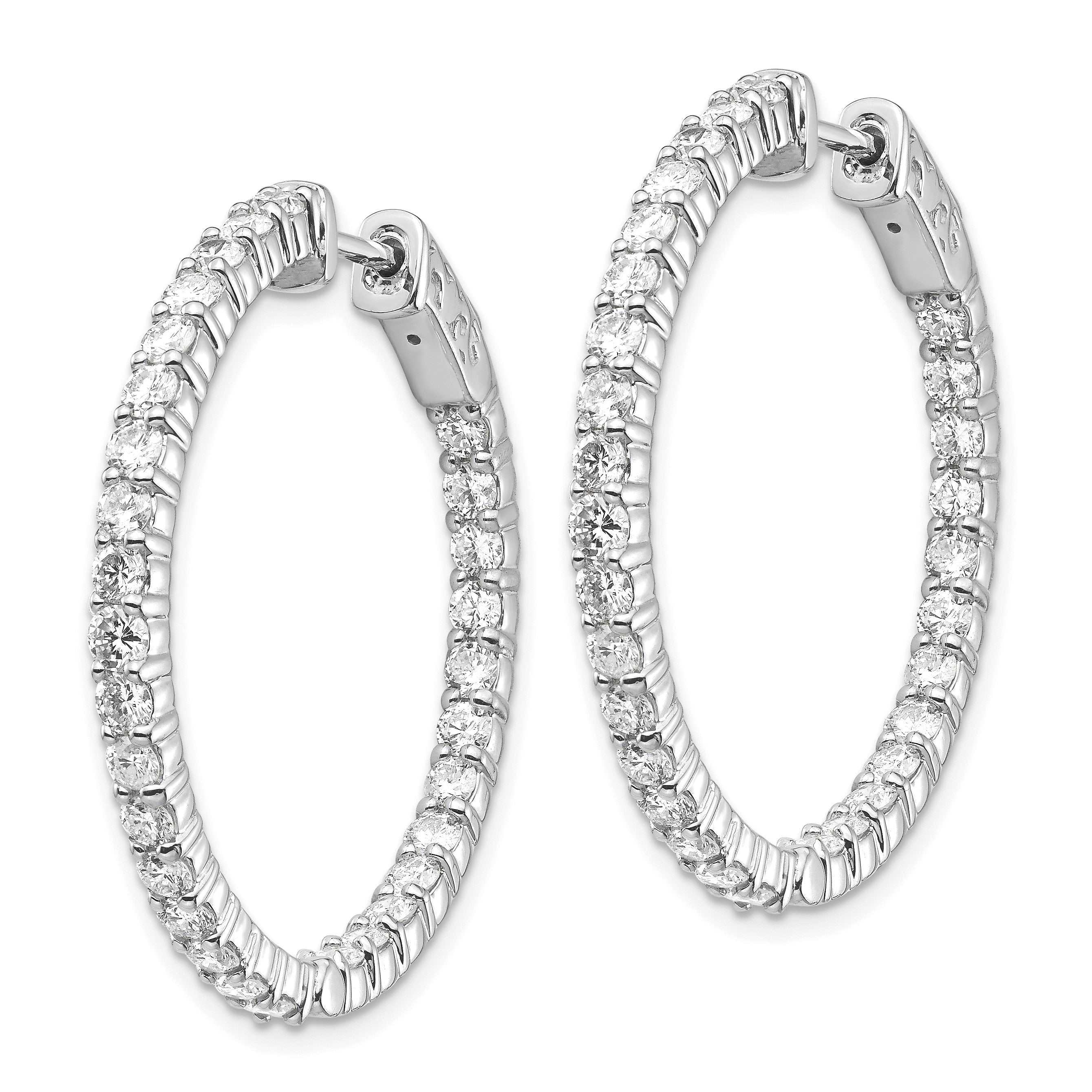 14K Weißgold Diamant Runde Creolen mit Sicherheitsverschluss
