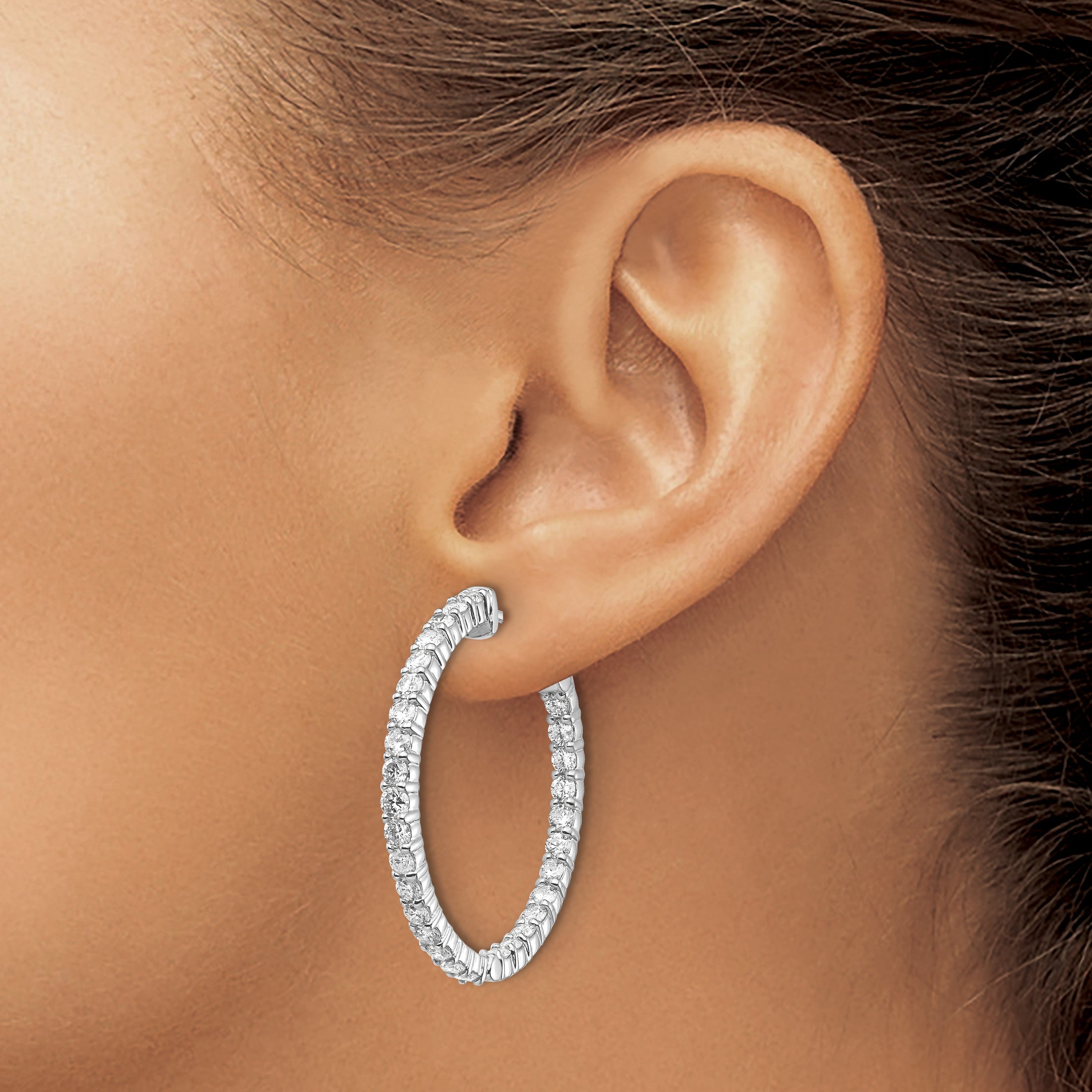 14K Weißgold Diamant Runde Creolen mit Sicherheitsverschluss