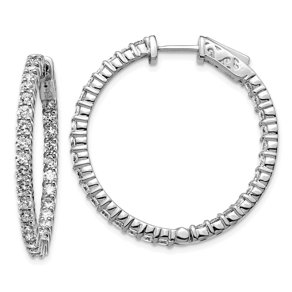 14K Weißgold Diamant Runde Creolen mit Sicherheitsverschluss