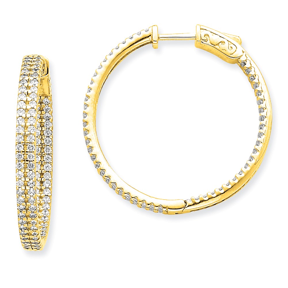 14K Gelbgold Diamant Runde Creolen mit Sicherheitsverschluss
