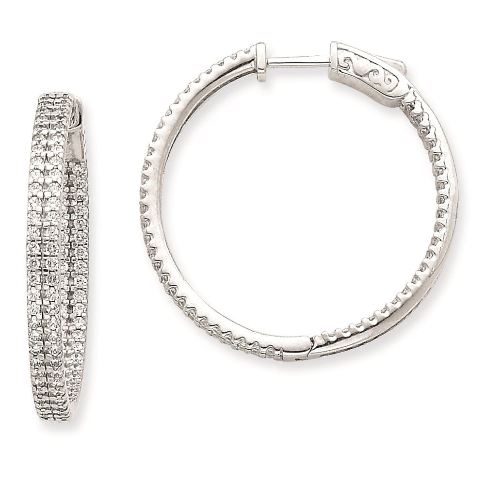 14K Weißgold Diamant Rund Creolen mit Sicherheitsverschluss