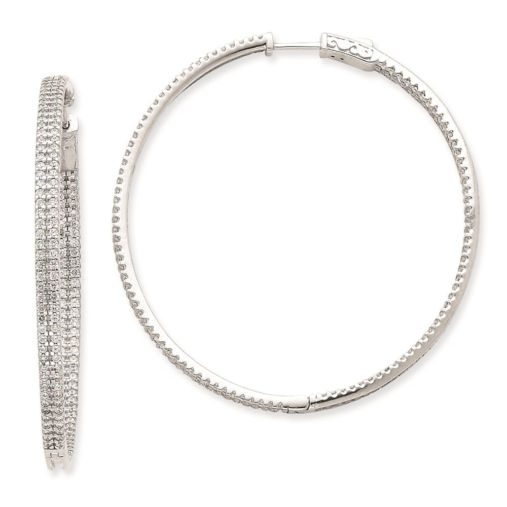 14K Weißgold Diamant Rund Creolen mit Sicherheitsverschluss