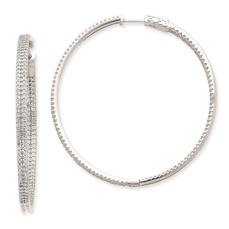 14K Weißgold Diamant Rund Creolen mit Sicherheitsverschluss
