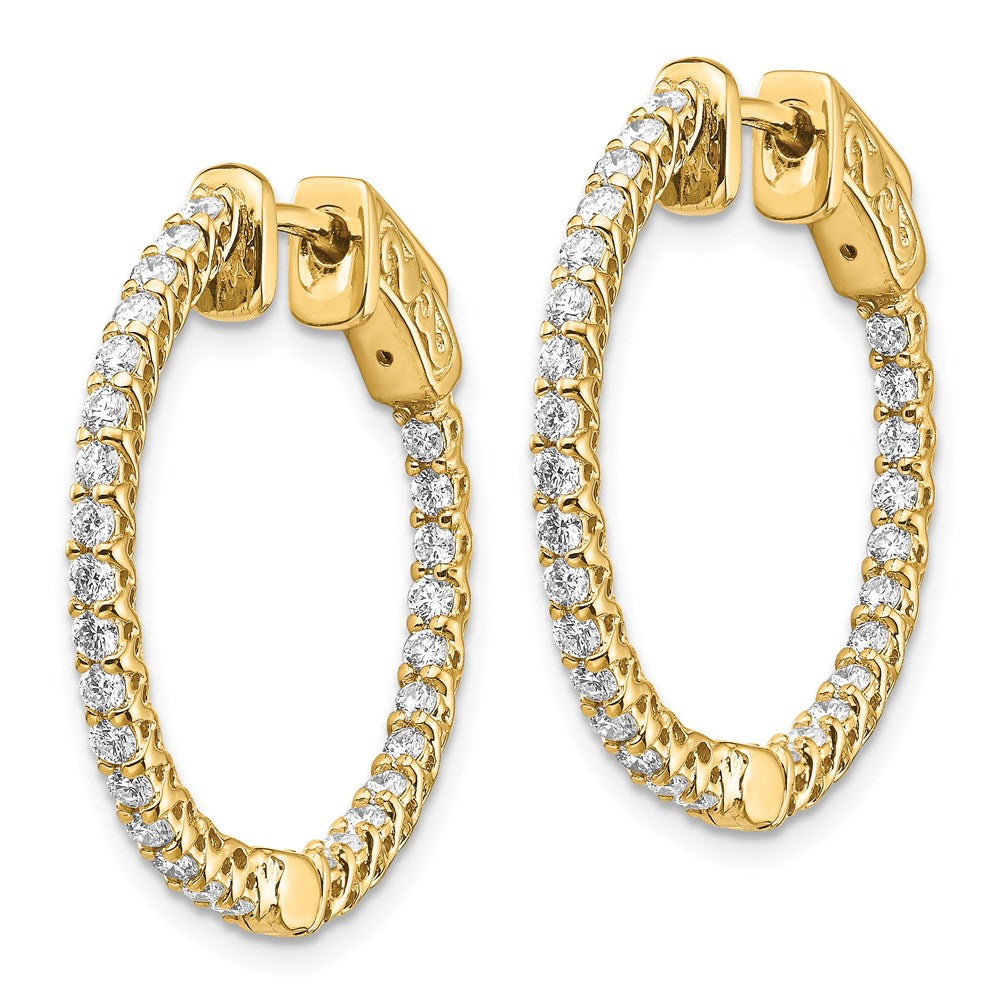 14K Gelbgold Diamant Runde Creolen mit Sicherheitsverschluss