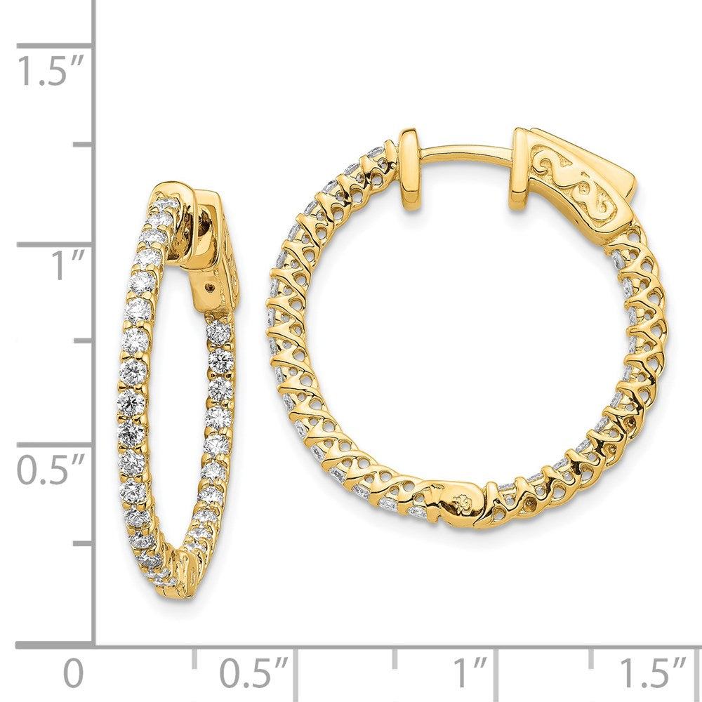 14K Gelbgold Diamant Runde Creolen mit Sicherheitsverschluss
