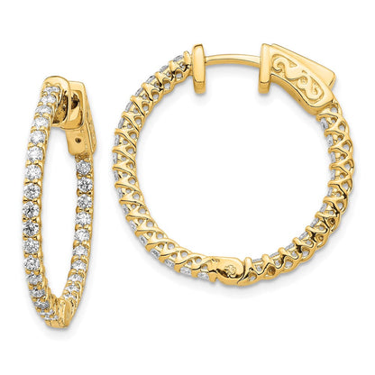 14K Gelbgold Diamant Runde Creolen mit Sicherheitsverschluss