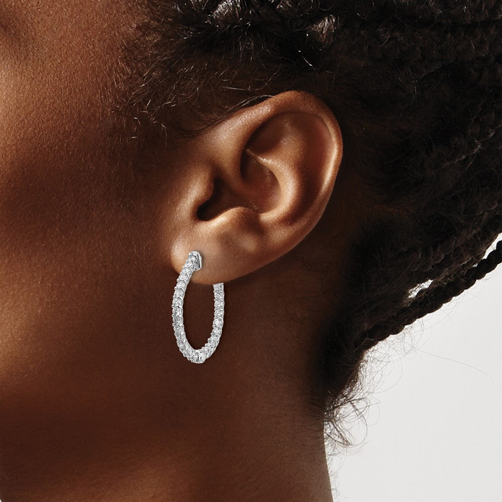 14K Weißgold Diamant Runde Creolen mit Sicherheitsverschluss
