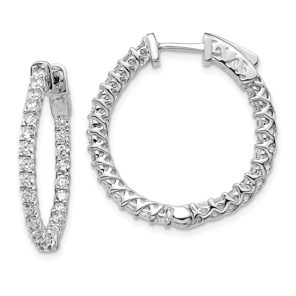 14K Weißgold Diamant Runde Creolen mit Sicherheitsverschluss