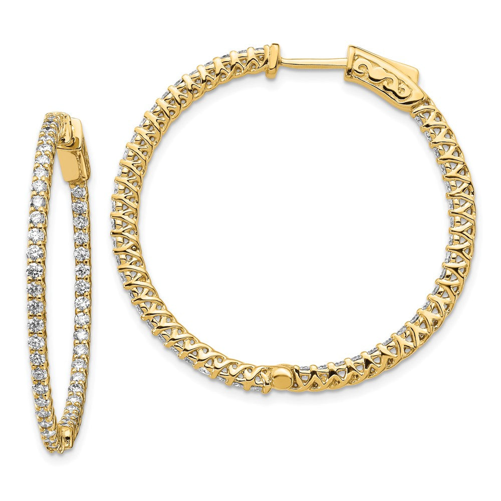 14K Gold Creolen mit runden Diamanten und Sicherheitsverschluss