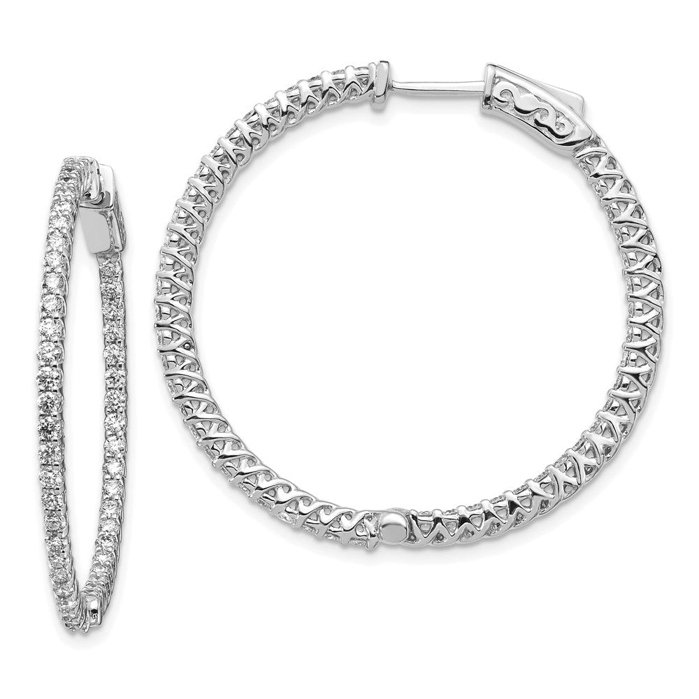 14K Weißgold Diamant Rund Creolen mit Sicherheitsverschluss