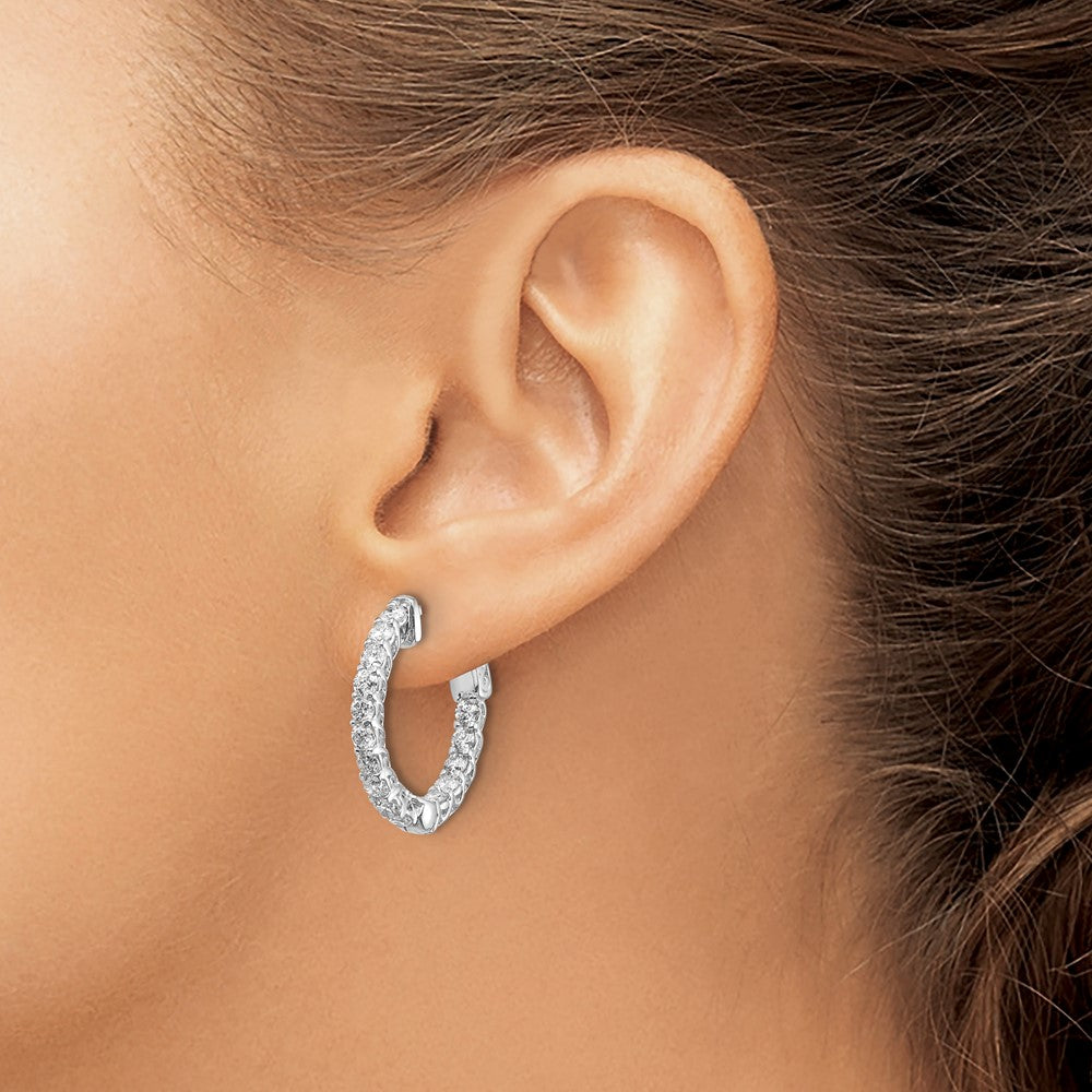 14K Weißgold Diamant Runde Creolen mit Sicherheitsverschluss