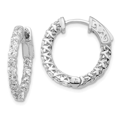 14K Weißgold Diamant Runde Creolen mit Sicherheitsverschluss