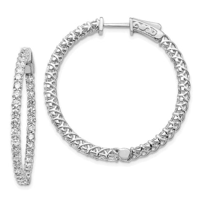 14K Weißgold Diamant Runde Creolen mit Sicherheitsverschluss