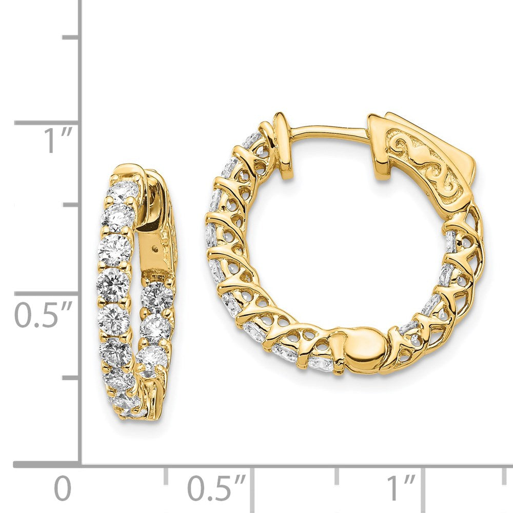 14K Gelbgold Diamant Runde Creolen mit Sicherheitsverschluss