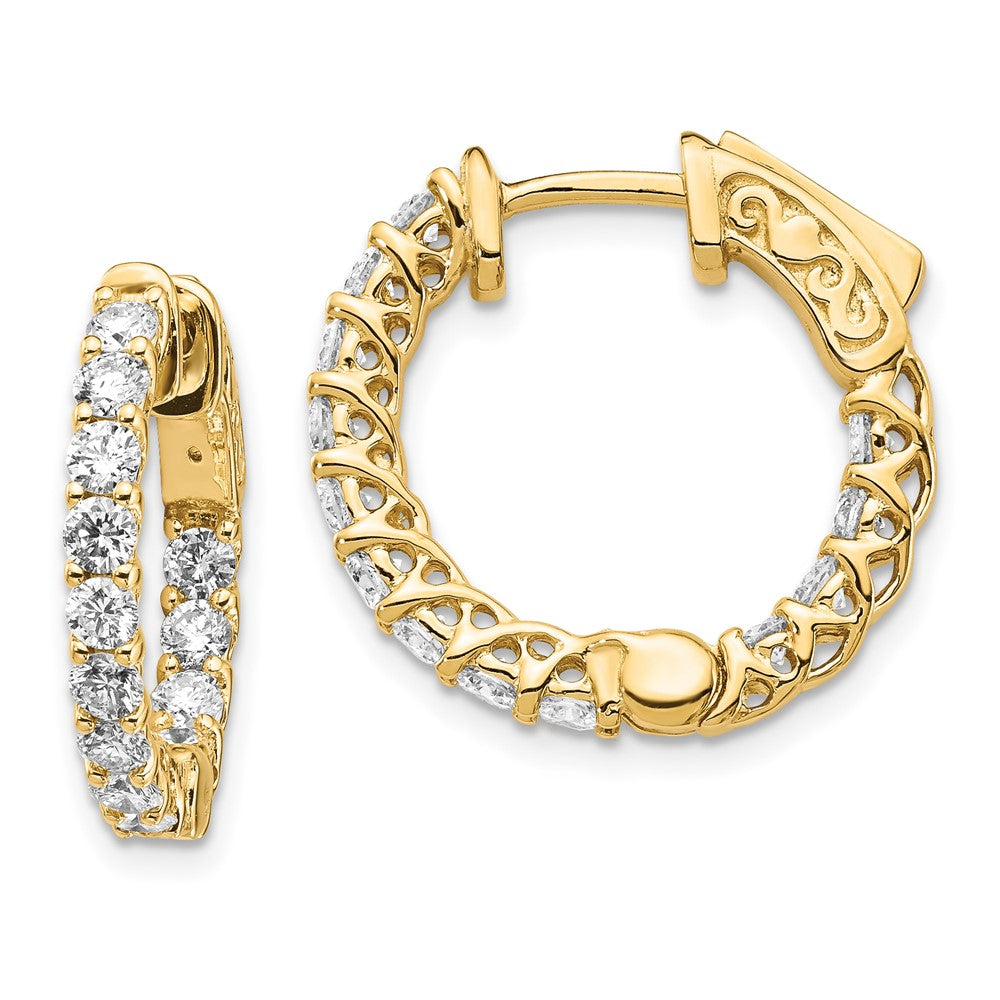 14K Gelbgold Diamant Runde Creolen mit Sicherheitsverschluss