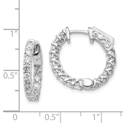 14K Weißgold Creolen mit runden Diamanten und Sicherheitsverschluss