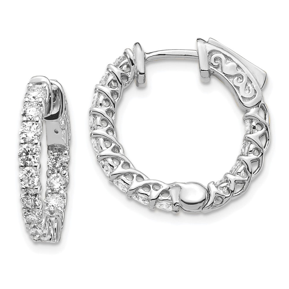 14K Weißgold Creolen mit runden Diamanten und Sicherheitsverschluss