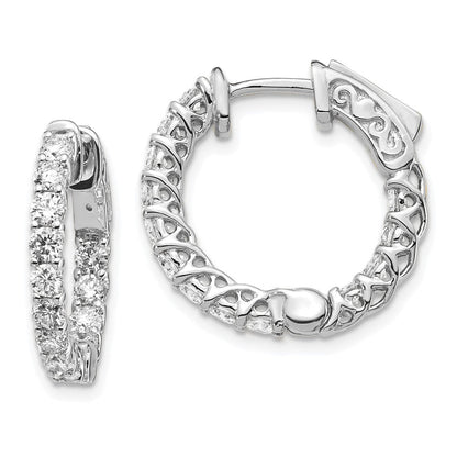 14K Weißgold Creolen mit runden Diamanten und Sicherheitsverschluss