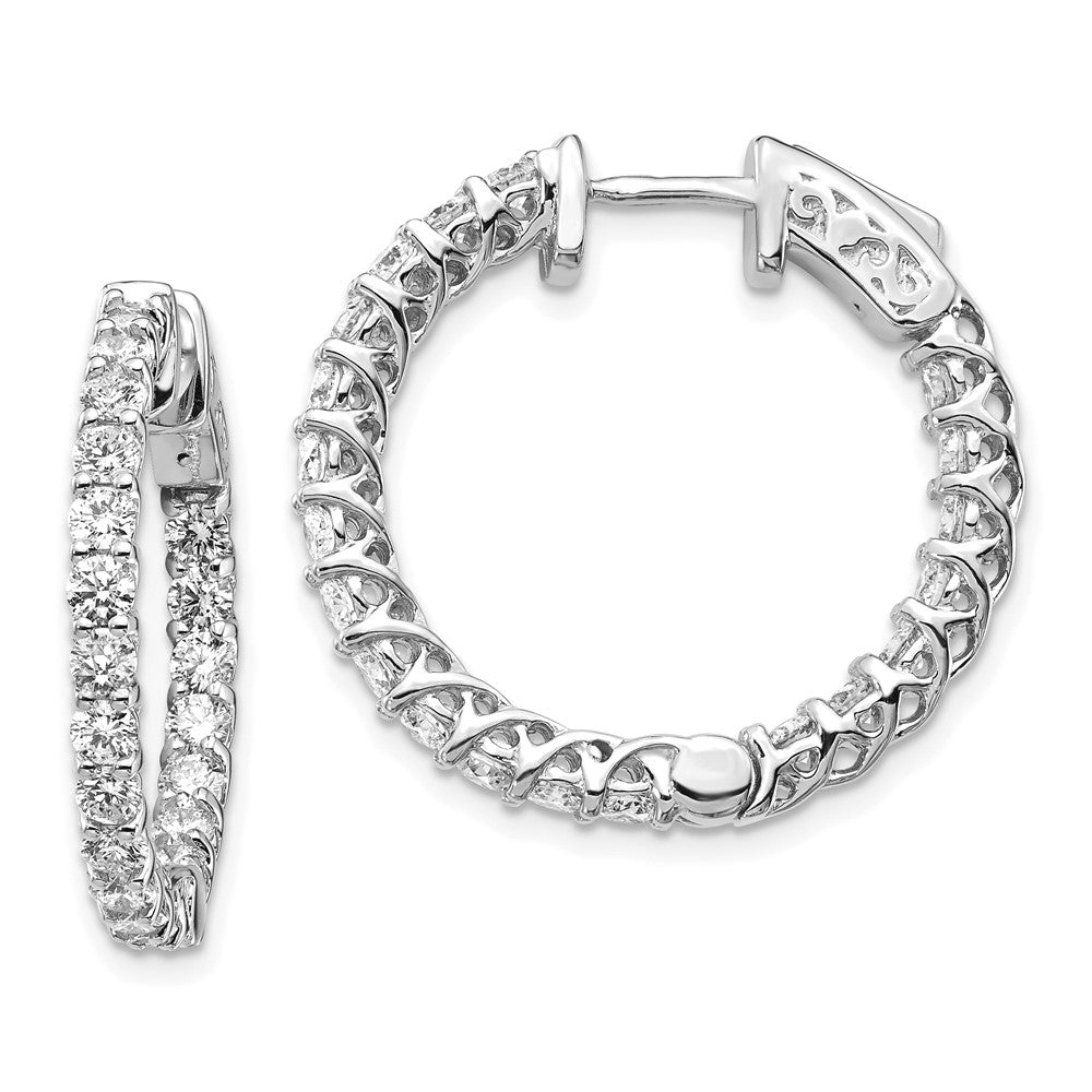 14K Weißgold Diamant Runde Creolen mit Sicherheitsverschluss