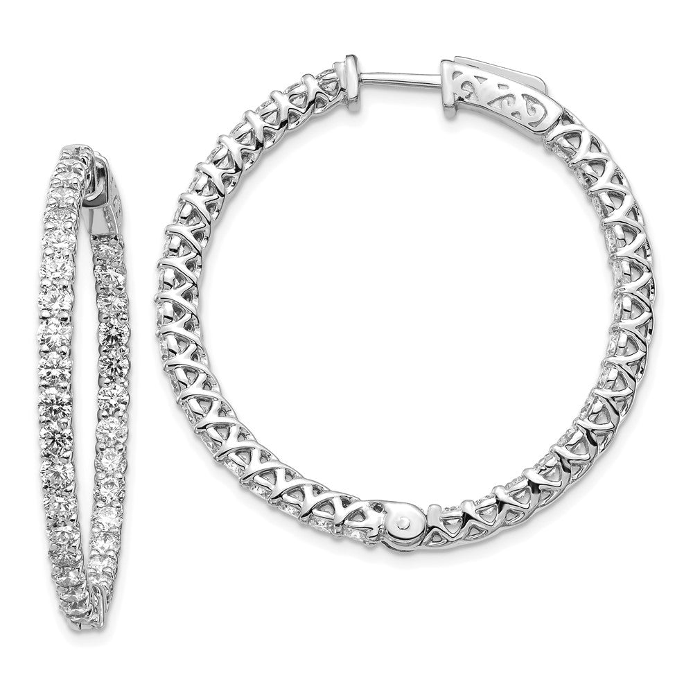 14K Weißgold Diamant Runde Creolen mit Sicherheitsverschluss