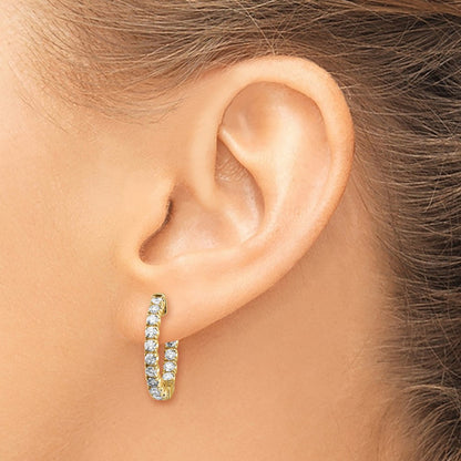 14K Gelbgold Diamant-Creolen mit rundem Schliff und Sicherheitsverschluss