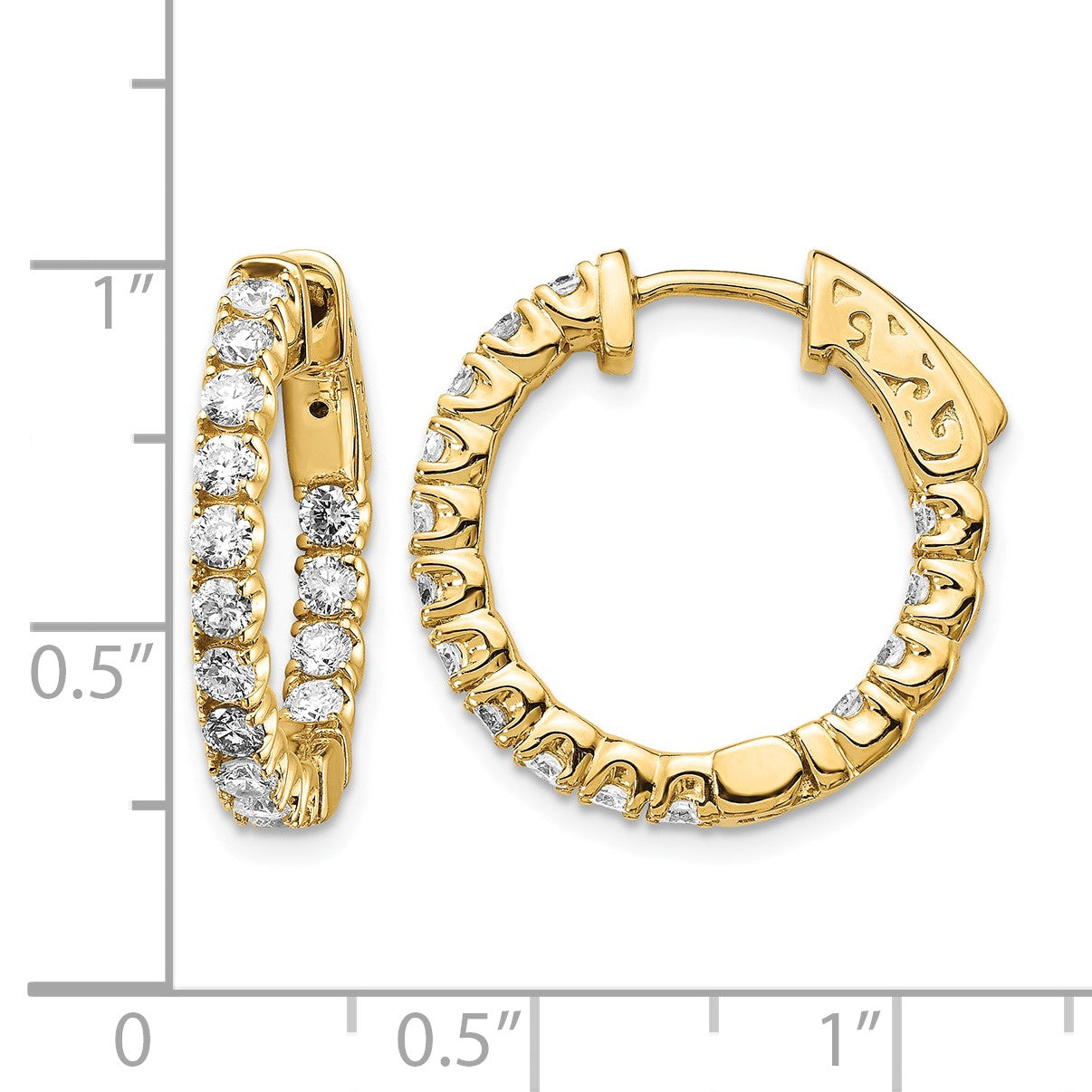 14K Gelbgold Creolen mit 1,5 ct. Laborgewachsenen Diamanten VS/SI+ G+, Rund-Schliff, im Wechsel gefasst, mit Sicherheitsverschluss