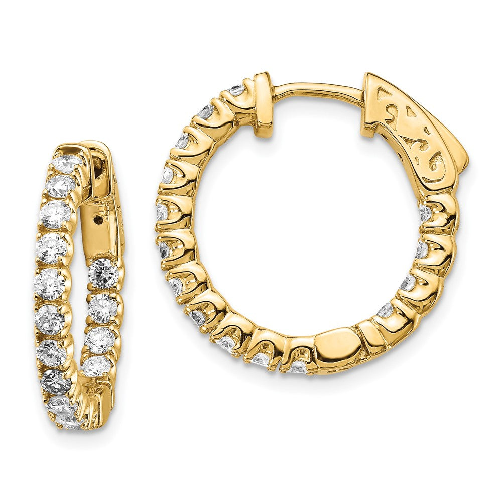 14K Gelbgold Diamant-Creolen mit rundem Schliff und Sicherheitsverschluss