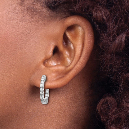 14K Weißgold Diamant Runde Creolen mit Sicherheitsverschluss