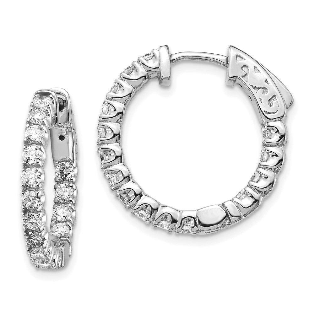 14K Weißgold Diamant Runde Creolen mit Sicherheitsverschluss