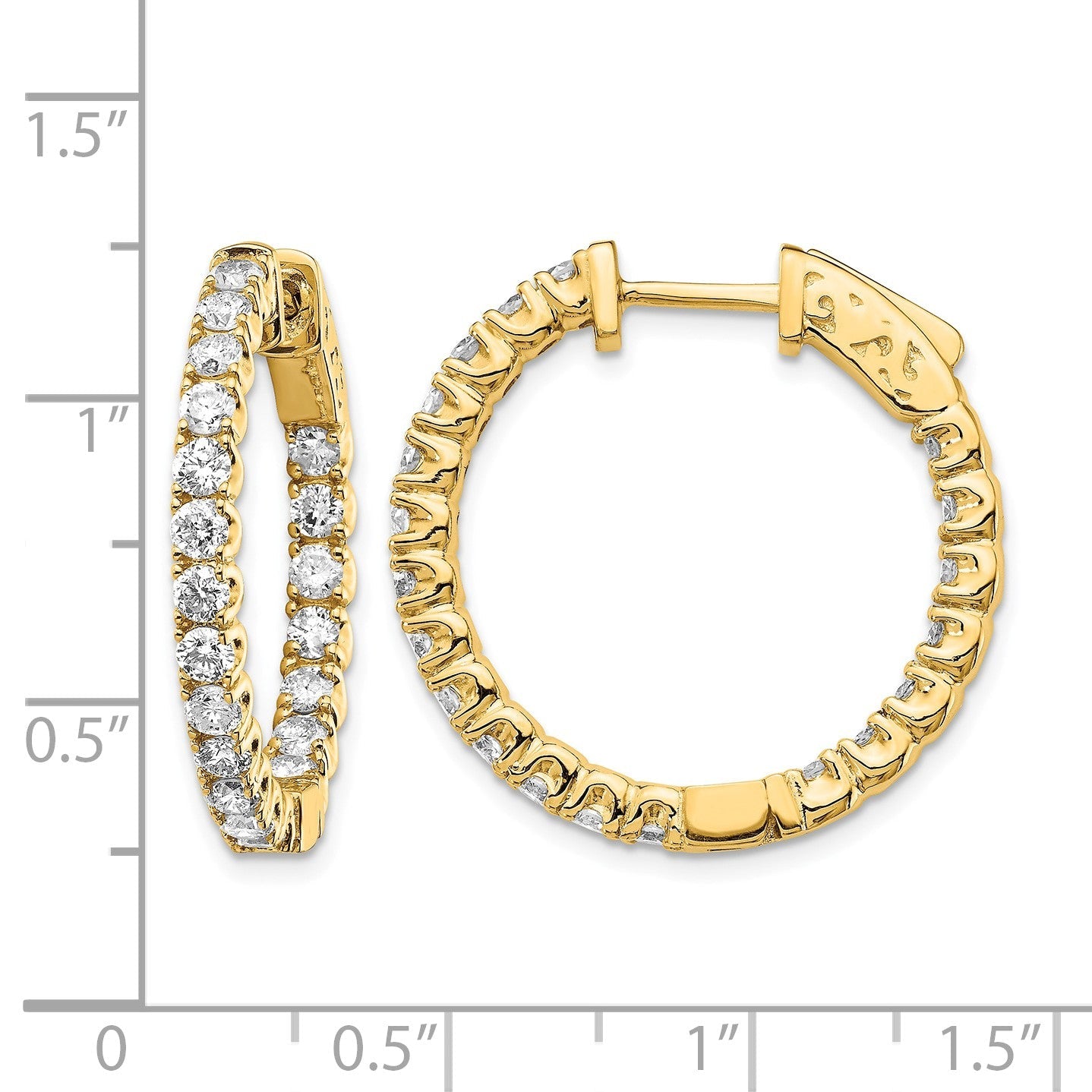 14K Gelbgold Diamant-Creolen, rund, mit Sicherheitsverschluss