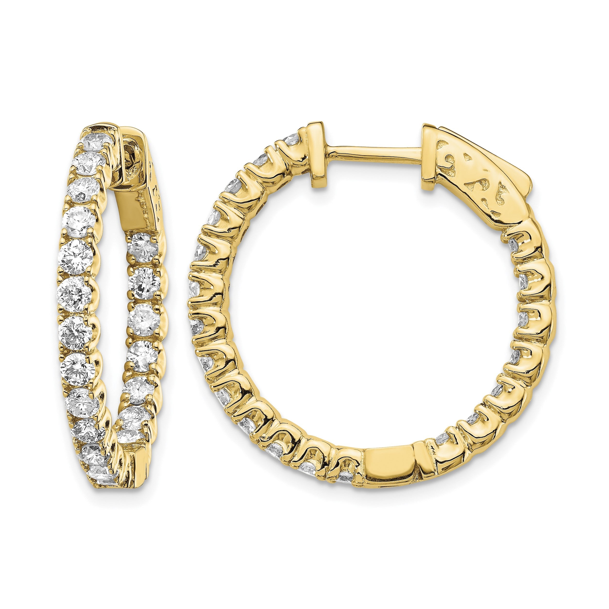 14K Gelbgold Diamant-Creolen, rund, mit Sicherheitsverschluss