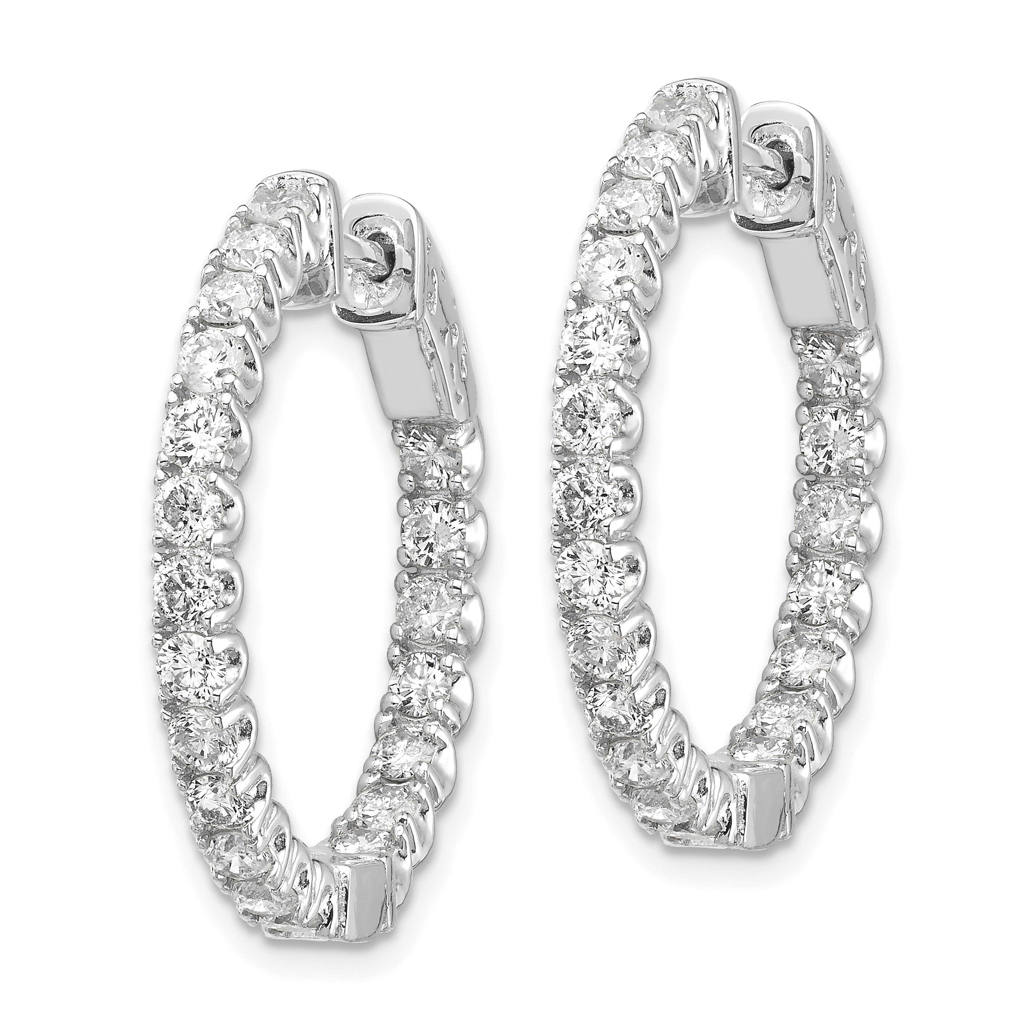 14K Weißgold Diamant Rund Creolen mit Sicherheitsverschluss