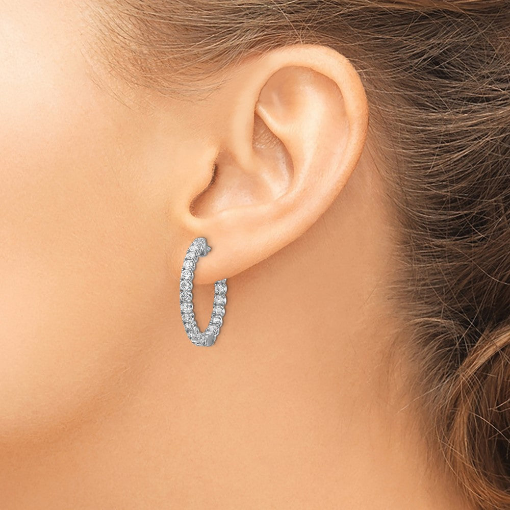 14K Weißgold Diamant Rund Creolen mit Sicherheitsverschluss
