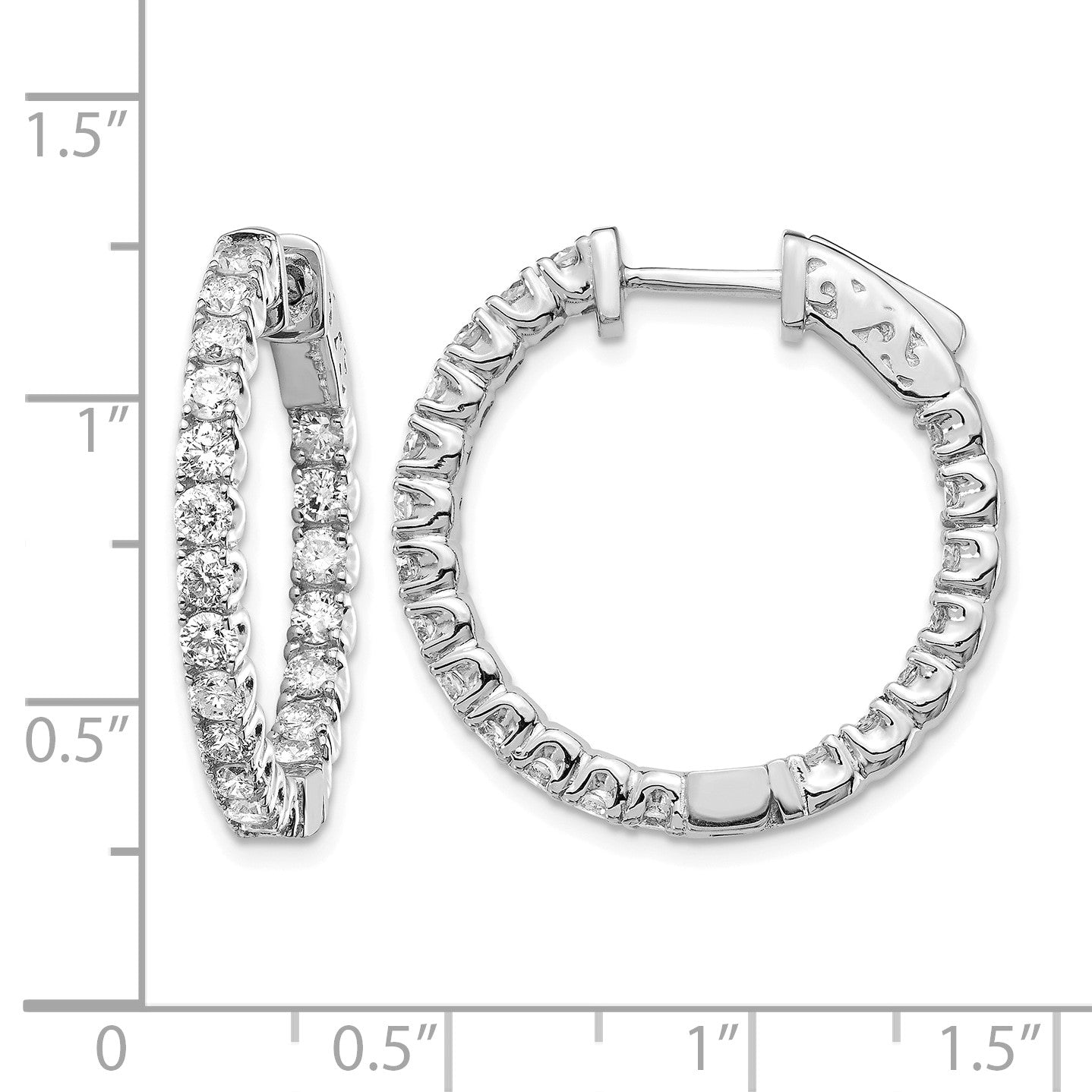 14K Weißgold Diamant Rund Creolen mit Sicherheitsverschluss
