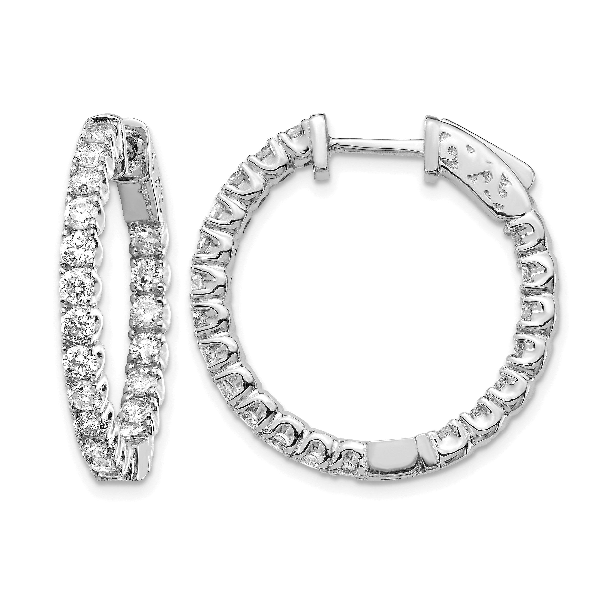 14K Weißgold Diamant Rund Creolen mit Sicherheitsverschluss