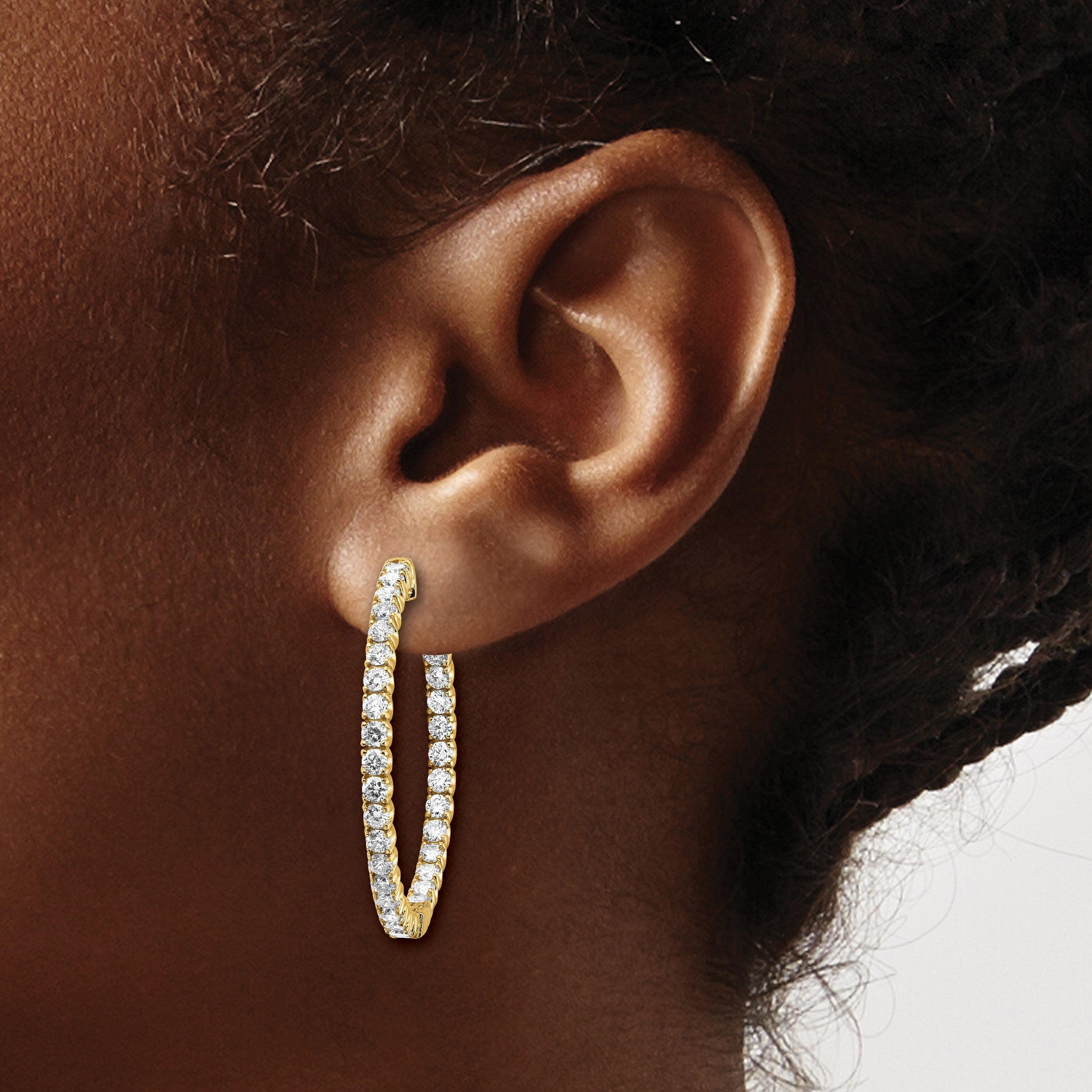 14K Gold Gelbgold Diamant Rund Creole Ohrringe mit Sicherheitsverschluss