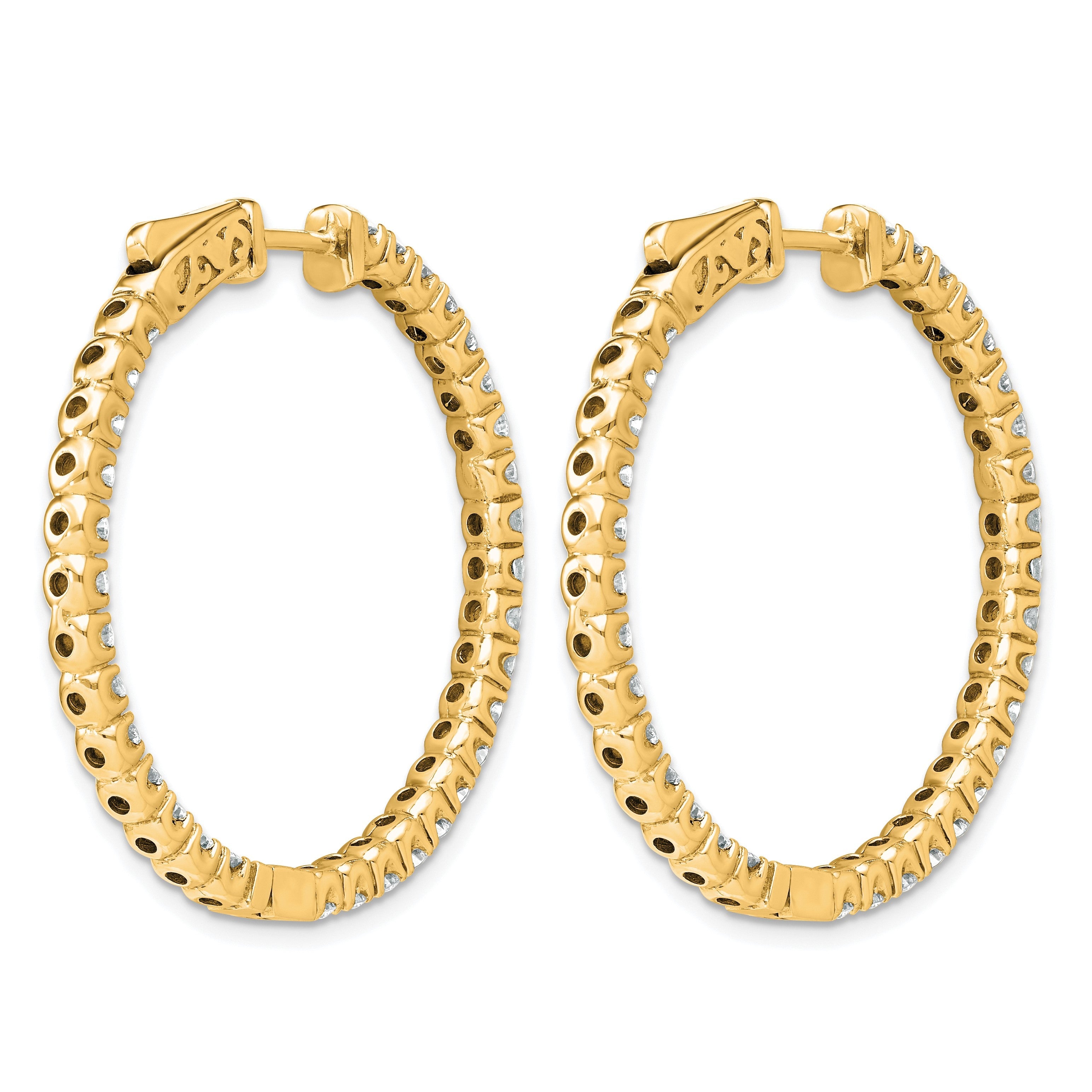 14K Gold Gelbgold Diamant Rund Creole Ohrringe mit Sicherheitsverschluss