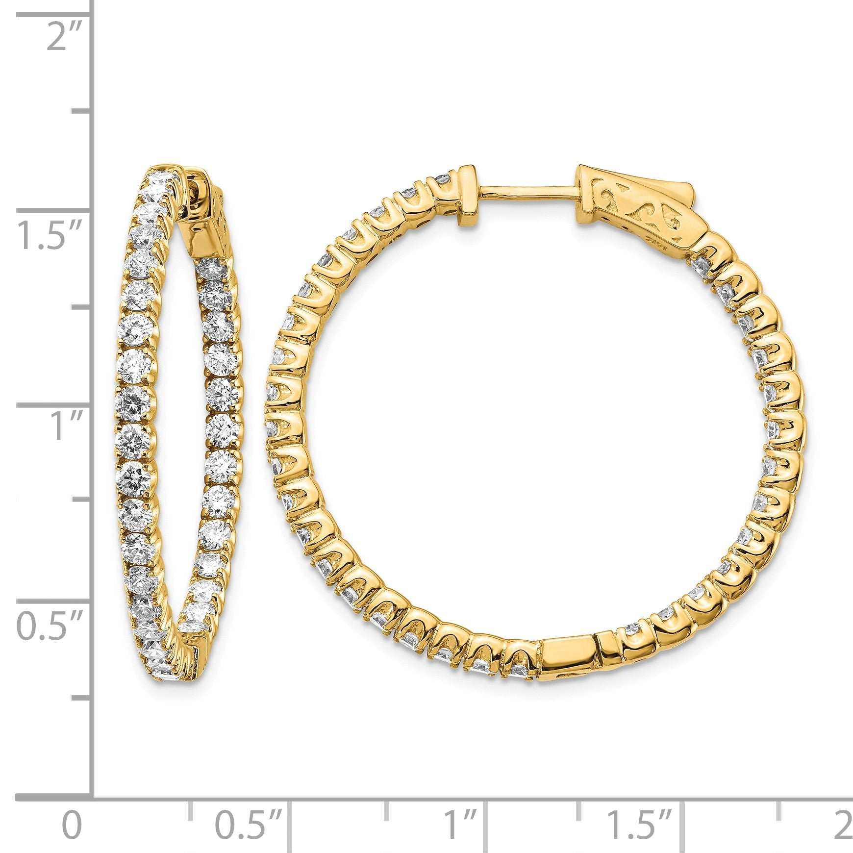 14K Gold Gelbgold Diamant Rund Creole Ohrringe mit Sicherheitsverschluss