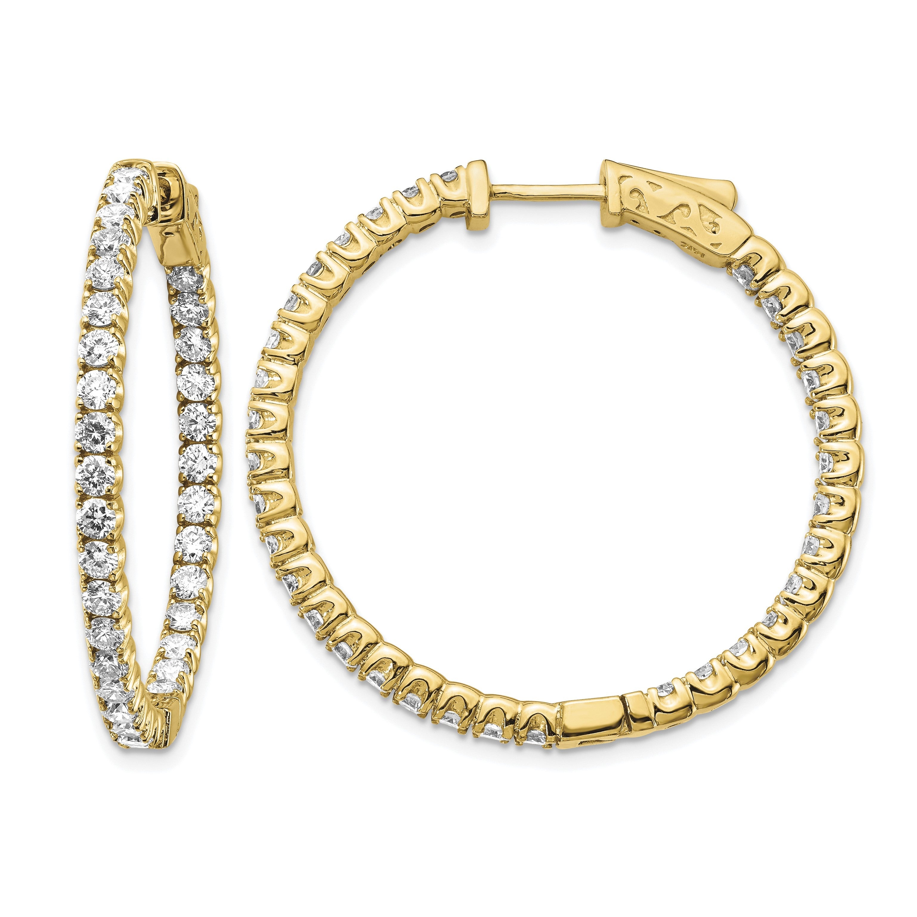 14K Gold Gelbgold Diamant Rund Creole Ohrringe mit Sicherheitsverschluss