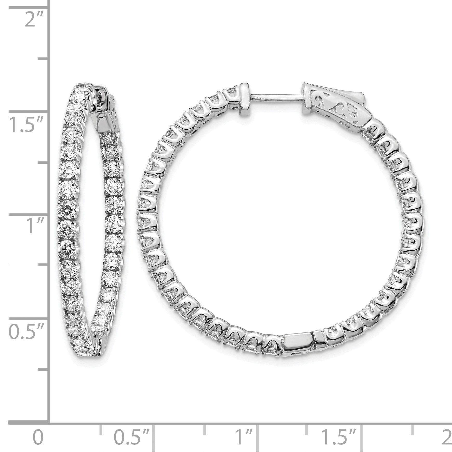 14K Weißgold Creolen mit runden Diamanten und Sicherheitsverschluss
