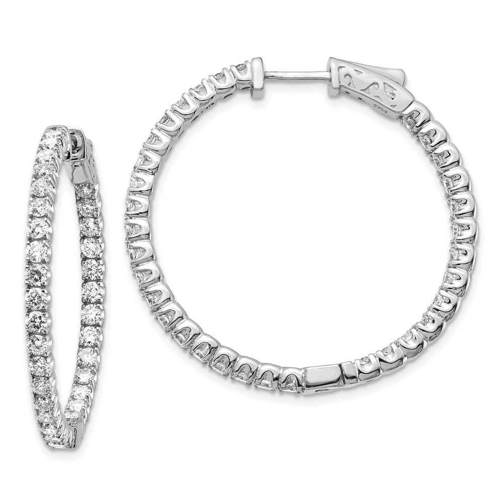 14K Weißgold Creolen mit runden Diamanten und Sicherheitsverschluss