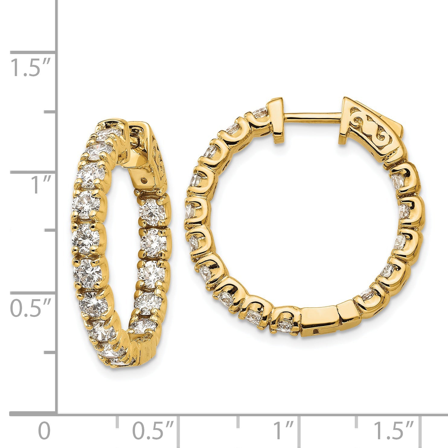 14K Gelbgold Diamant Creolen-Ohrringe mit Sicherheitsverschluss