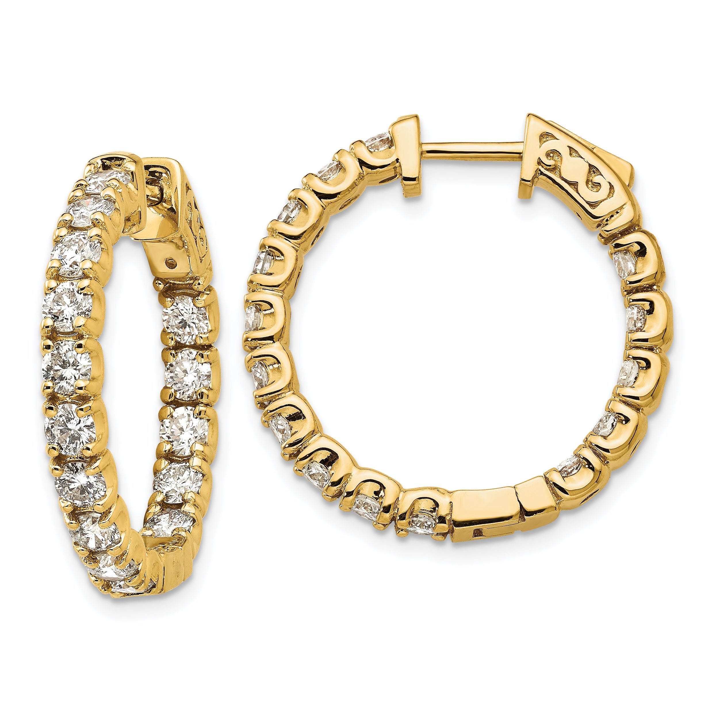 14K Gelbgold Diamant Creolen-Ohrringe mit Sicherheitsverschluss
