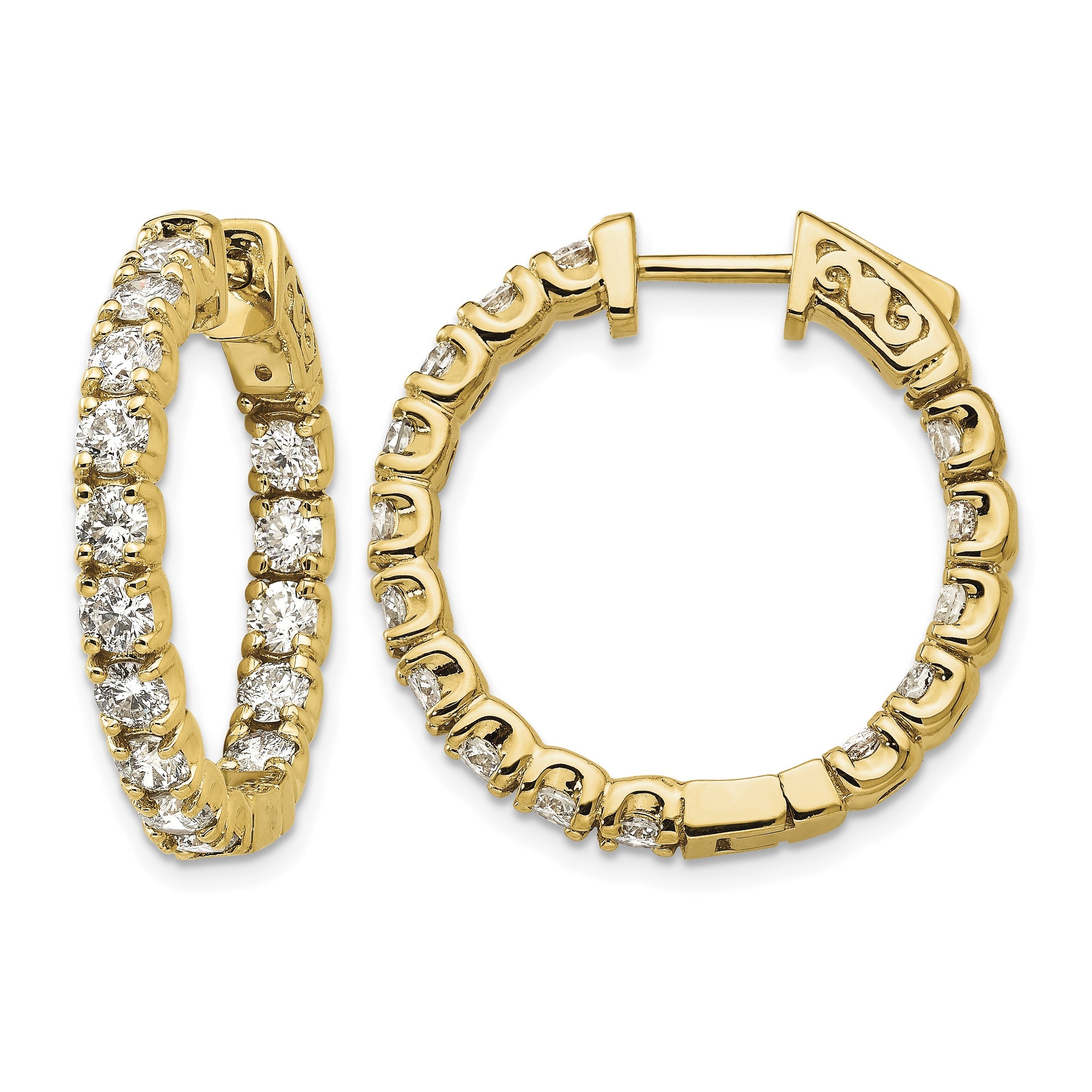 14K Gelbgold Diamant Creolen-Ohrringe mit Sicherheitsverschluss